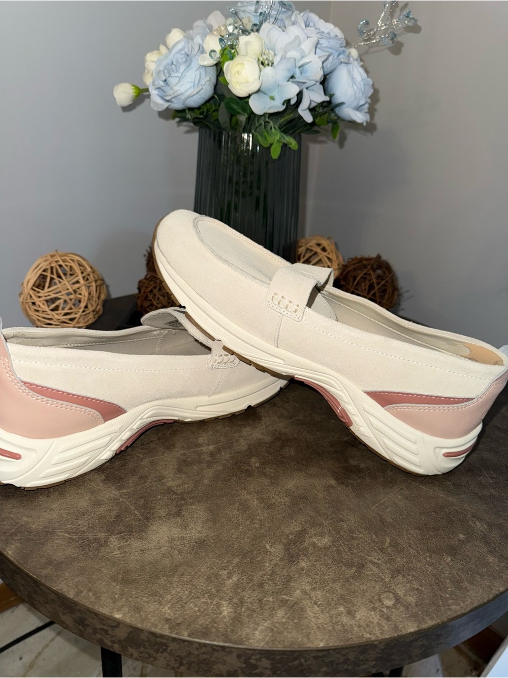 Vionic Cream and Pink Slip-On Platform Loafers